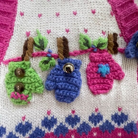 Vintage Quacker Factory Button Front Sweater Vest Novelty Mitten Knit Pink S - Picture 8 of 11
